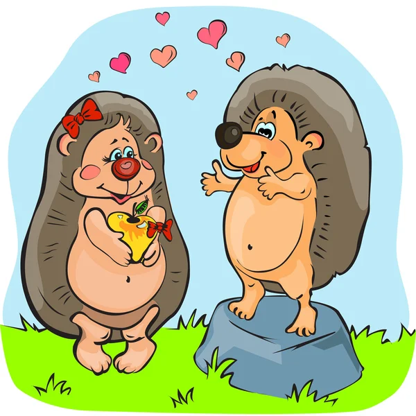 Two Valentine hedgehogs, vector drawing — Stok Vektör